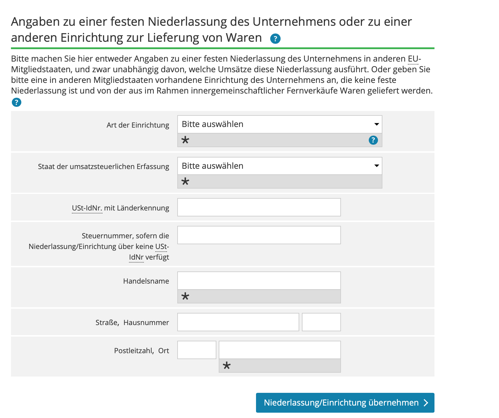 Registrierung zum OSS-Verfahren über das Portal BOP des BZSt (Bildquelle: elstern.de/bportal)