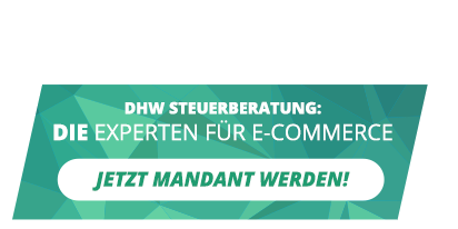 Werbebanner der DHW Steuerberatung – Experten für E-Commerce mit Aufforderung zur Mandatsanfrage.
